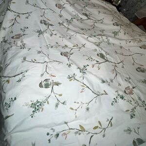 The Company Store~Bird & Floral Branch ~ Queen Flat Flannel Sheet ~100% Cotton